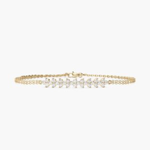 Moissanite Leaf Station Chain Bracelet in 925 Sterling Silver