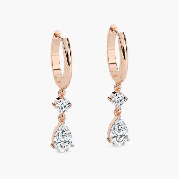 Round & Pear Lab Grown Diamond Drop Hoop Earrings in Silver - Image 2