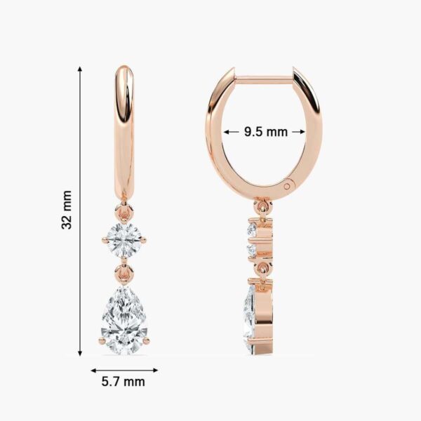 Round & Pear Lab Grown Diamond Drop Hoop Earrings in Silver - Image 3