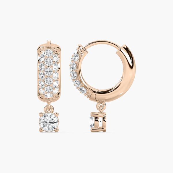 Rose Gold Pave Drop Huggie Earrings in 925 Sterling Silver