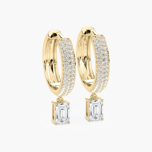 Emerald-Cut Moissanite Pave Huggie Hoop Earrings | 925 Silver