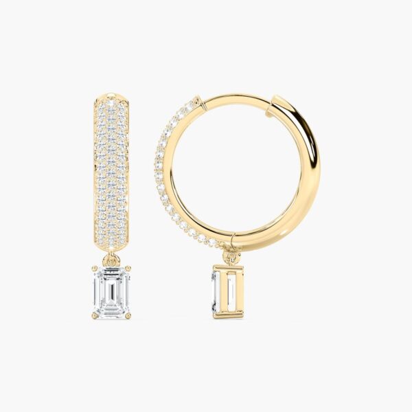 Emerald-Cut Moissanite Pave Huggie Hoop Earrings | 925 Silver - Image 2