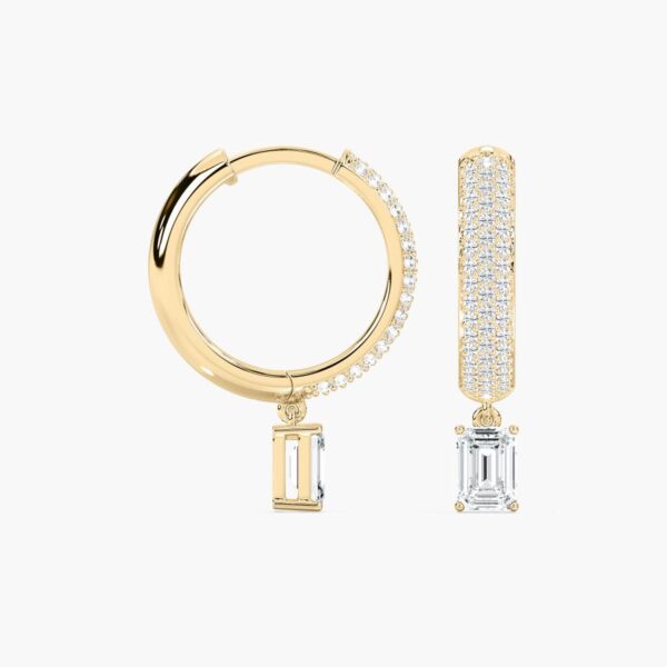 Emerald-Cut Moissanite Pave Huggie Hoop Earrings | 925 Silver - Image 3