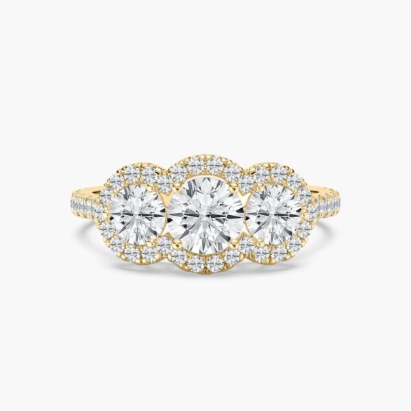 Exquisite Three-Stone Halo Silver Ring | A Symbol of Timeless Love - Image 2