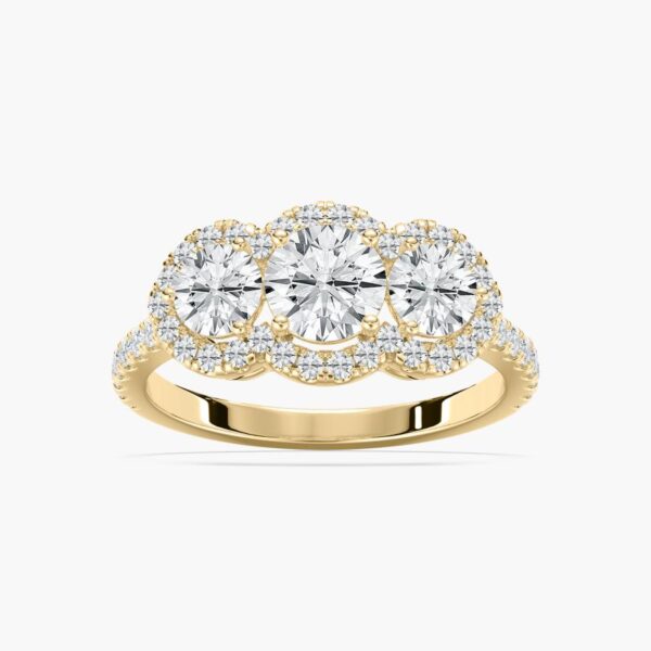 Exquisite Three-Stone Halo Silver Ring | A Symbol of Timeless Love