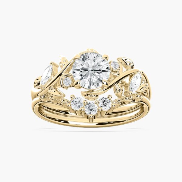 Elegant Gold-Plated 925 Silver Diamond Ring Set – Nature Inspired Design
