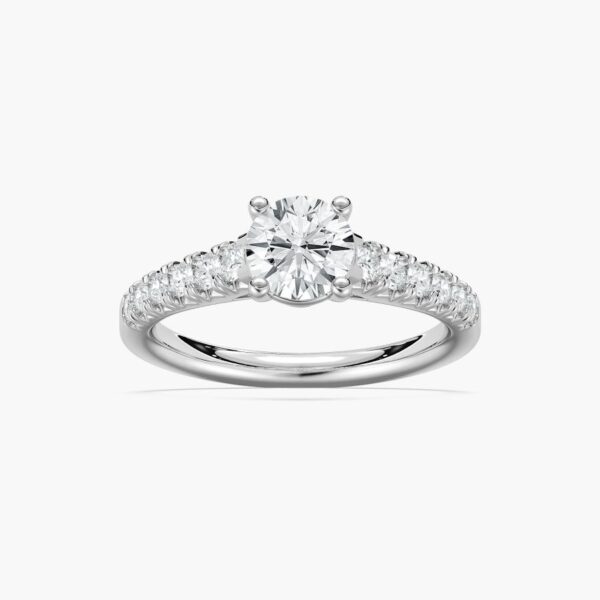 Timeless Solitaire Engagement Ring with Pave Band in 925 Silver