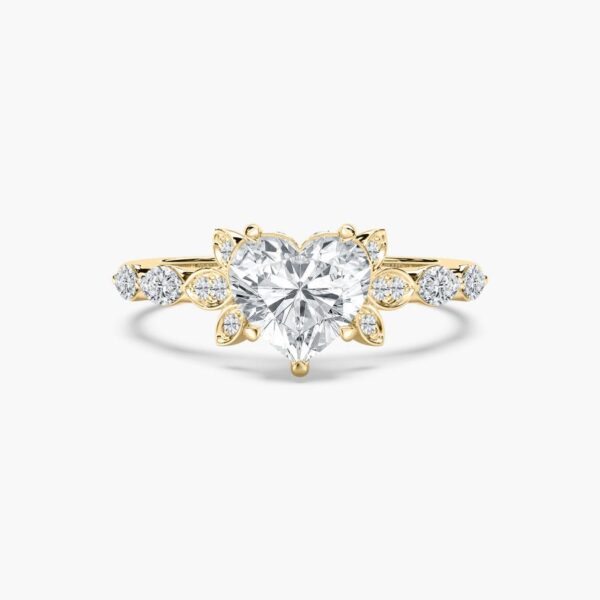Exquisite Heart-Cut Diamond Floral Ring in 925 Sterling Silver – Gold Plated - Image 4