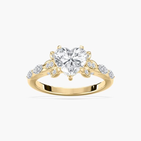 Exquisite Heart-Cut Diamond Floral Ring in 925 Sterling Silver – Gold Plated