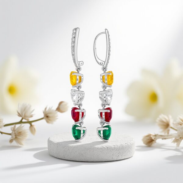 Elegant Multi Colored Gemstone Dangle Earrings in 925 Silver - Image 3
