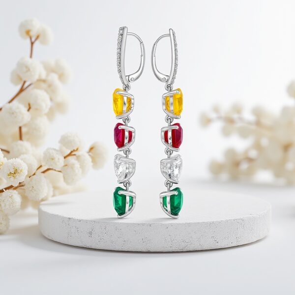Elegant Multi Colored Gemstone Dangle Earrings in 925 Silver