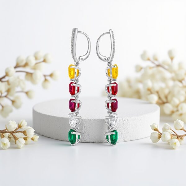 Elegant Multi Colored Gemstone Dangle Earrings in 925 Silver - Image 4